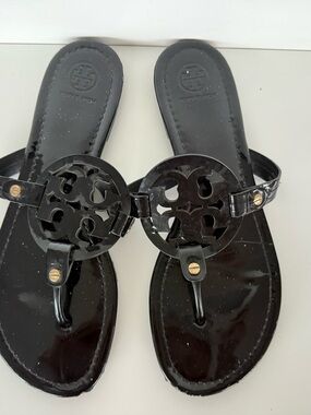 Tory Burch Black Patent Logo Thong Sandals